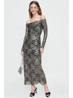 R-156. Rabanne Robe Off The Shoulder Lace Dress FR 36 US 2